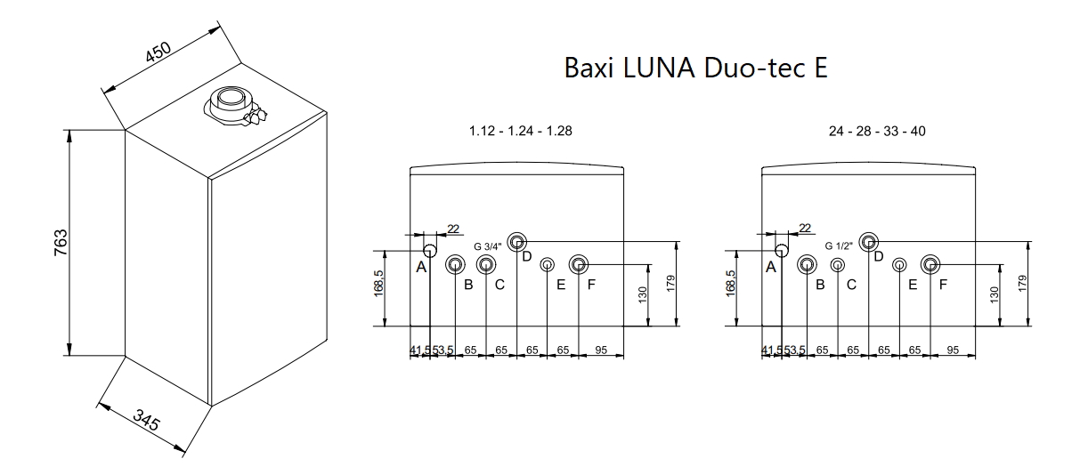 размеры и поключение котла Baxi LUNA Duo-tec E