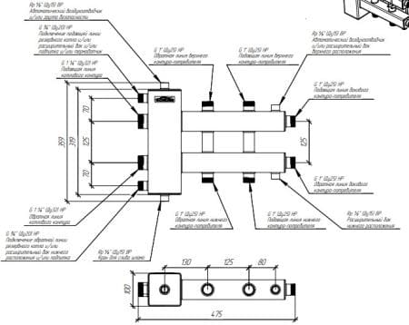 коллекторы с гидрострелкой gidruss, балансировочные коллекторы гидрусс, гребенки отопления gidruss BM-100 коллектор