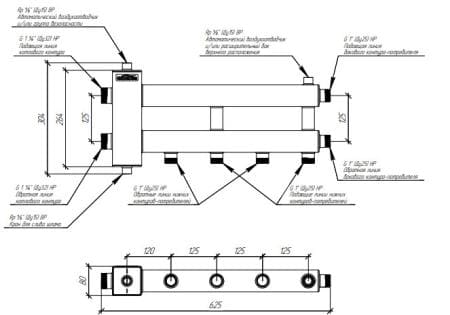 коллекторы с гидрострелкой gidruss, балансировочные коллекторы гидрусс, гребенки отопления gidruss BM-60