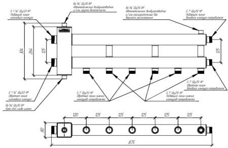 коллекторы с гидрострелкой gidruss, балансировочные коллекторы гидрусс, гребенки отопления gidruss BM-60