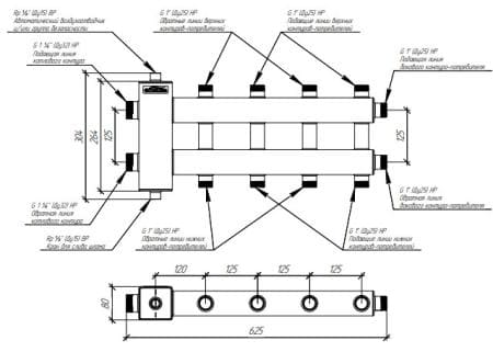 коллекторы с гидрострелкой gidruss, балансировочные коллекторы гидрусс, гребенки отопления gidruss BM-60