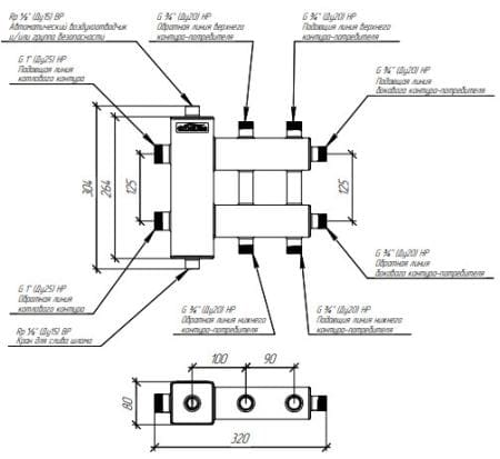 коллекторы с гидрострелкой gidruss, балансировочные коллекторы гидрусс, гребенки отопления gidruss BMK-60
