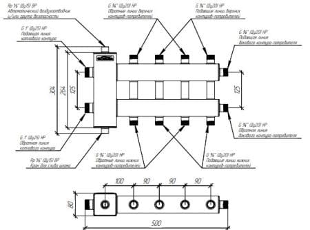 коллекторы с гидрострелкой gidruss, балансировочные коллекторы гидрусс, гребенки отопления gidruss BMK-60