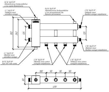 коллекторы с гидрострелкой gidruss, балансировочные коллекторы гидрусс, гребенки отопления gidruss BMKSS-60