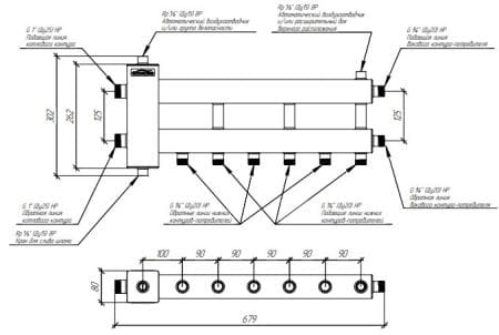 коллекторы с гидрострелкой gidruss, балансировочные коллекторы гидрусс, гребенки отопления gidruss BMKSS-60
