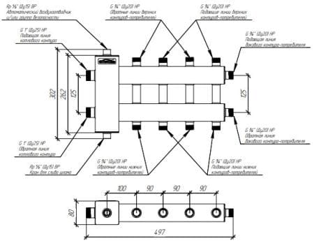 коллекторы с гидрострелкой gidruss, балансировочные коллекторы гидрусс, гребенки отопления gidruss BMKSS-60