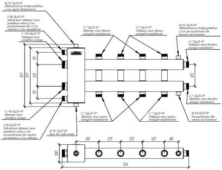коллекторы с гидрострелкой gidruss, балансировочные коллекторы гидрусс, гребенки отопления gidruss BMSS-100 коллектор
