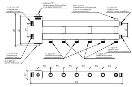 коллекторы с гидрострелкой gidruss, балансировочные коллекторы гидрусс, гребенки отопления gidruss BMSS-60