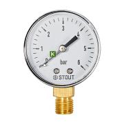 SIM-1010-500608 Stout Манометр радиальный 1/4", 6 бар, 50 мм